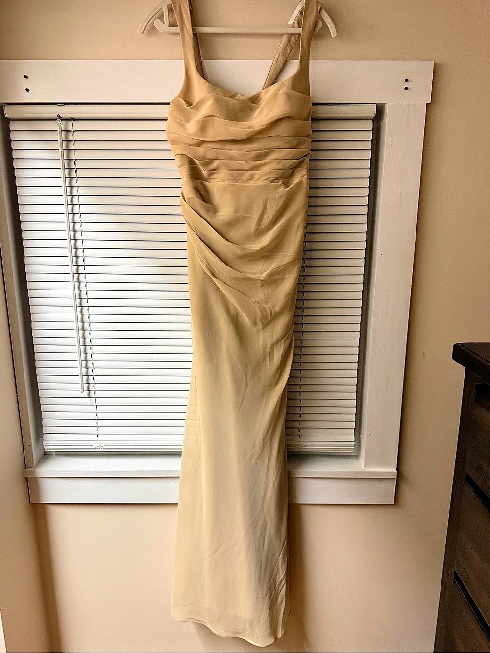 AZAZIE Ruched Maxi Dress in Beige Size A8
